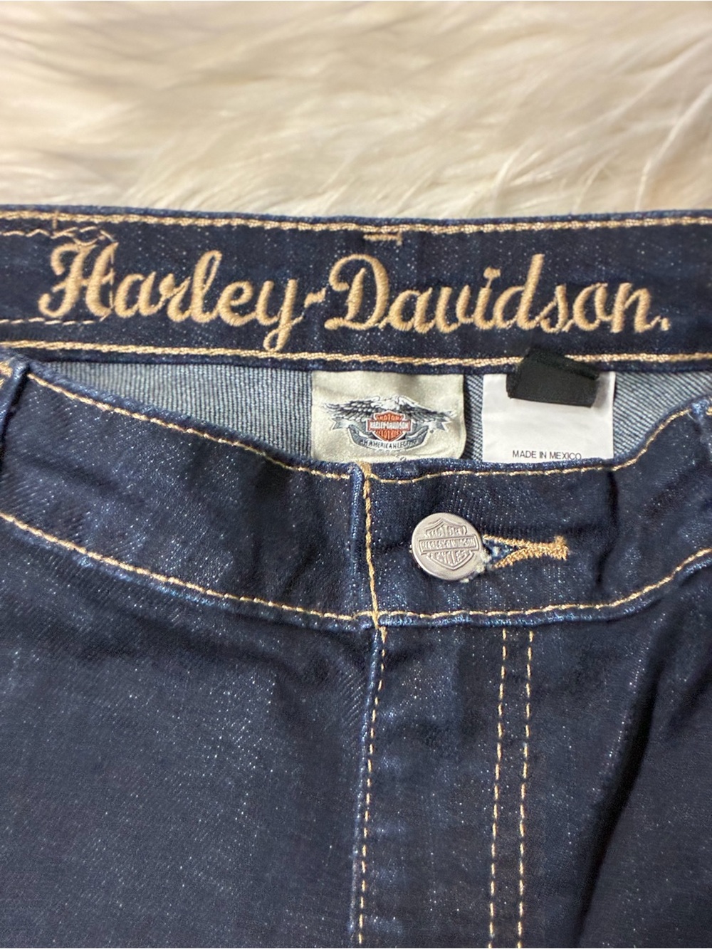 Harley-Davidson Women's Dark Blue Bootcut Jeans with Contrast Stitching - Picture 2 of 8